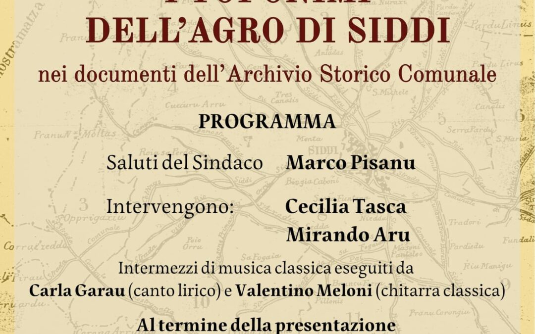 Locandina presentzione libro I Toponimi dell'Agro di Siddi 18-04-26